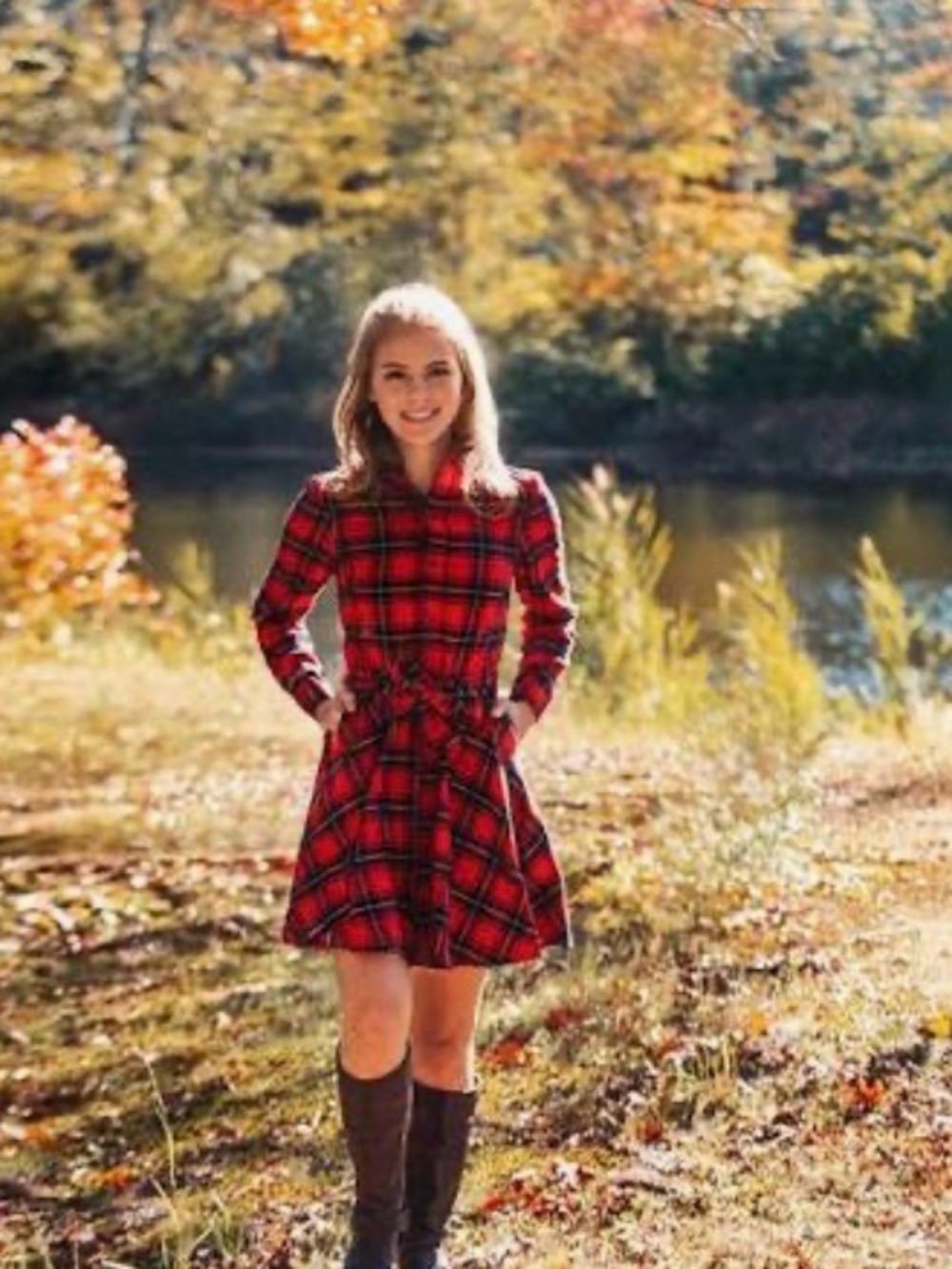 Kiel James Patrick Red Plaid Long-Sleeve Shirt Dress